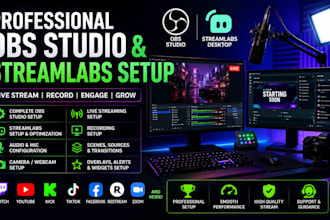 setup or fix obs studio, streamlabs and vmix for twitch, youtube, kick, tiktok