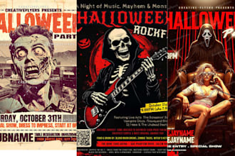 do 70s 80s 90s retro vintage flyer, halloween horror flyer, music horror flyer
