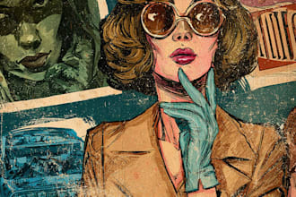 draw vintage illustration, distressed retro or comic art