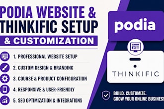 build podia website, thinkific course site, online course and membership website