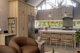 create a 3d kitchen design and realistic render