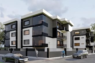 buildup residential complex, multi family housing  design, vray exterior render