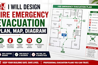 design fire emergency evacuation plan, map, diagram