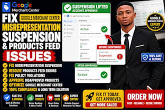 fix google merchant center misrepresentation suspension and products feed issues