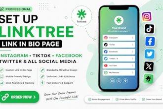 set up linktree link in bio page instagram tiktok facebook twitter social media