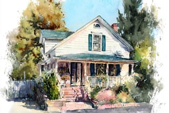 paint a watercolor house portrait or city space illustration