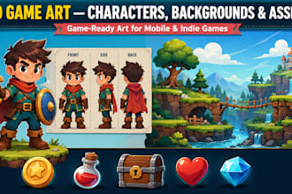 design 2d game characters, backgrounds, and assets for your game