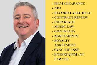 expertly write music,royalty, artist agreements, film clearance,sync license,nda