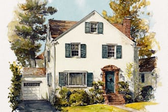 watercolor house art in unique