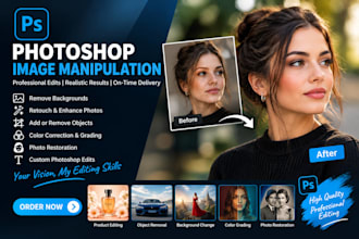 do any photoshop manipulation, image editing, ai image fixing, photo editing