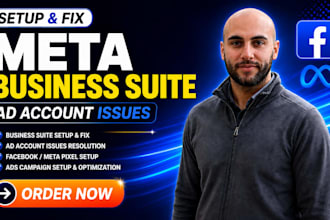 setup or fix meta business suite, ad account isues, facebook meta pixel and ads