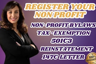 handle nonprofit registration, 501c3 tax exemption, bylaws and reinstatement