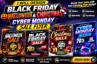 create black friday, halloween, christmas, cyber monday sale graphics