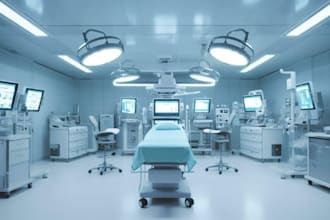 create realistic 3d cgi hospital, operational room, clinic, healthcare facility