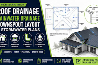 design roof drainage, rainwater drainage, downspout layout, stormwater plans