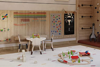 layout montessori playroom,3dkids space area,interior daycare render,walkthrough