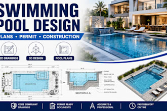 design swimming pool plans, drawings, permit and construction plans