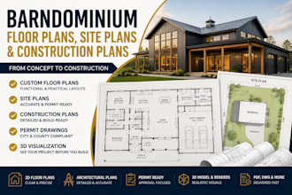 design barn dominium floor plans, site plans and construction plans