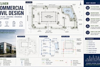 deliver commercial civil site plan grading and drainage design utility layout
