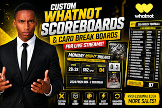 design custom whatnot scoreboards and card break boards for live streams