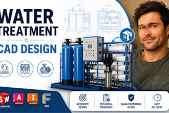 industrial water treatment equipment cad modeling, technical drawings