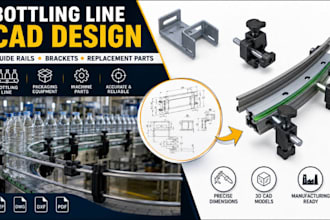 bottling line guide rails, packaging cad, machine brackets and replacement parts