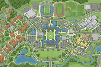 design a vector campus map for university, college site plan and wayfinding map