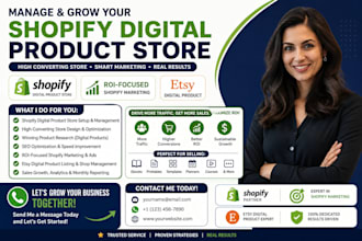mange shopify digital product store,ROI shopify  marketing,etsy digital product