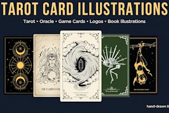 illustrate create sun and moon gold custom tarot cards in line art style