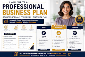 write a professional business plan grant proposal pitch deck and financial plan