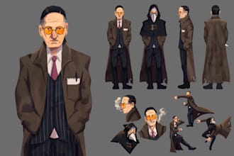 draw stylized character sheets design, oc, and mascot