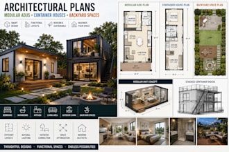 design architectural plans for modular adus container houses and backyard space