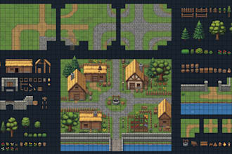 topdown pixel art tileset, tilemap, rpg game environment, 2d game map