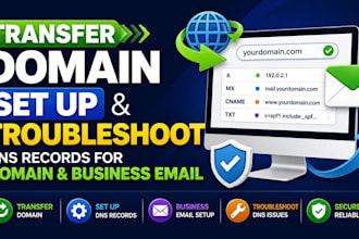 transfer domain, set up and troubleshoot dns records for domain, business email