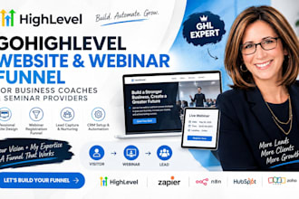 create gohighlevel coaching website and ghl webinar registration funnel