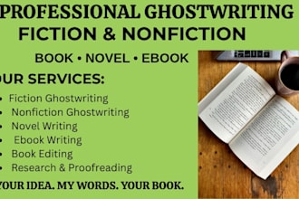ghostwrite your fiction or nonfiction book, novel or ebook as a ghostbook writer