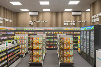 modernize 3d supermarket interior,retail store layout render, optimize 2d layout