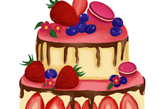 create a cute digital illustration of food and desserts