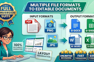 convert PDF, jpg, png to excel sheet, ms word, google doc