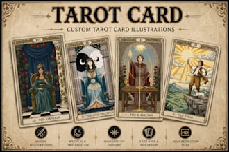 draw custom tarot card, playing card, card game, oracle, or zodiac in any style