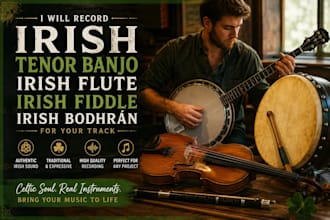 record irish banjo, tenor banjo, mandolin, fiddle, harp, flute, bodhran for you