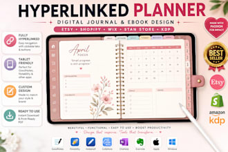 design hyperlinked planner,  etsy digital planner, digital journal, KDP journal