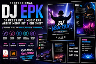 design professional dj epk, dj press kit, music epk, artist media kit, one sheet