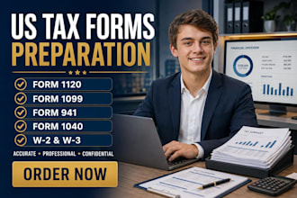 prepare US tax forms 1120, 1099, 941, 1040, w2 and w3