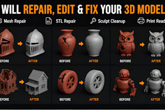 do stl file repair, mesh repair, edit and optimize stl obj file for 3d printing