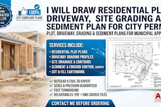 draw residential plot, driveway, site grading and sediment plan for city permit