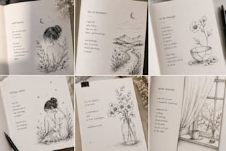 illustrate sketches for your poems or poetry book, edit and format poetry book
