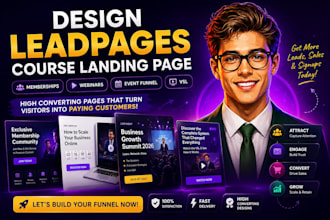 design leadpages course landing page, memberships, webinars, event funnel, vsl