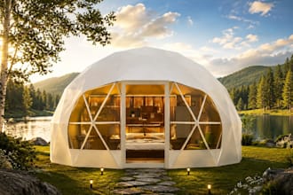 design 3d glamping dome, tiny house, cabin, cabana interiors