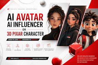 design realistic ai avatar, ai influencer or 3d pixar character